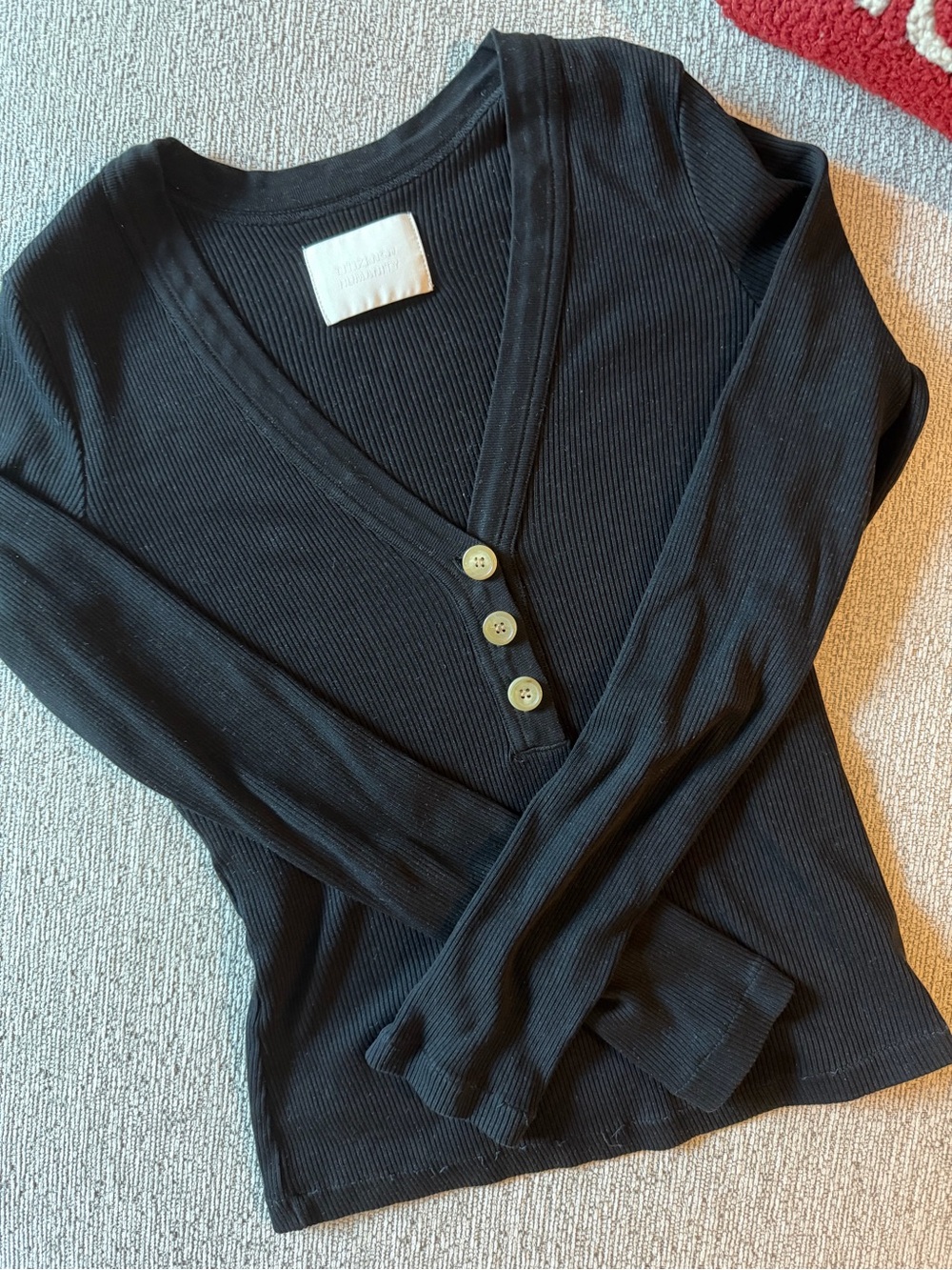 Citizens Of Humanity Black Ribbed V-Neck
